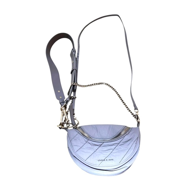 Nwot Charles & Keith Silver & light gray Crossbody Bag chain & leather straps - Picture 8 of 16